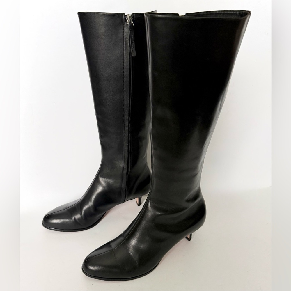 Reformation Tall Black Leather Low Heel Boots Almond Toe Size 8.5